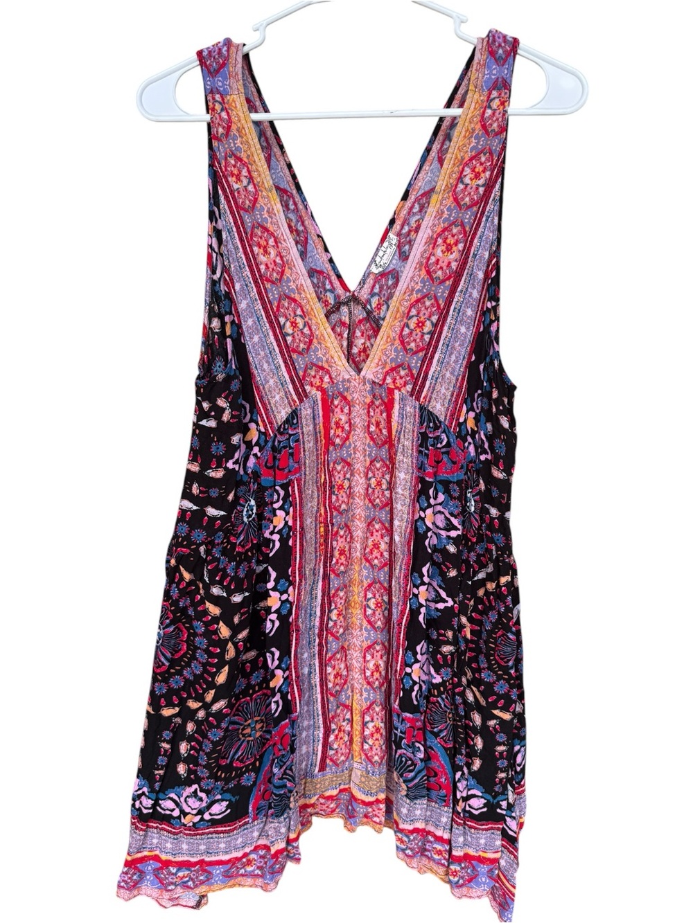 Free People Multicolor Boho V-Neck Swing Tank Dress